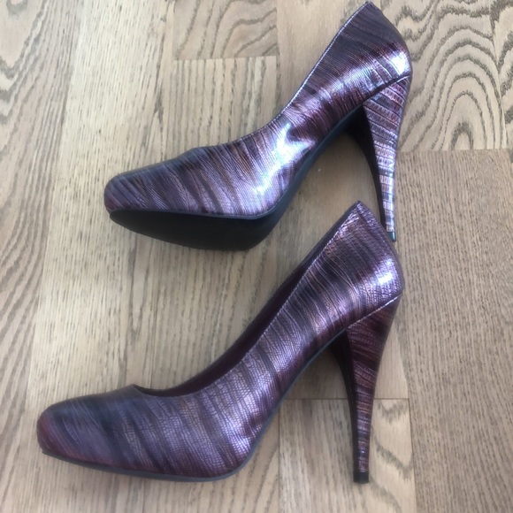 Purple animal print wedding dance high heel pump almond toe snake metallic prom - Picture 1 of 8